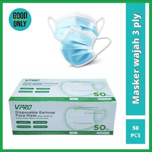><><><] MASKER 3 PLY VPRO / EARLOOP FACE MASK / DISPOSABLE MASK ANTI VIRUS 50