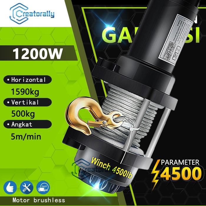 WINCH MOBIL OFFROAD 12VOLT 4500LBS KATROL LISTRIK 10M ELECTRIC HOIST CRANE