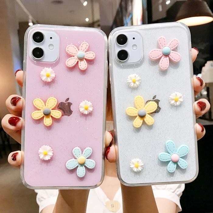 3D Case Samsung A32 A52 A72 Daisy Flower Transparant Glitter TPU Clear