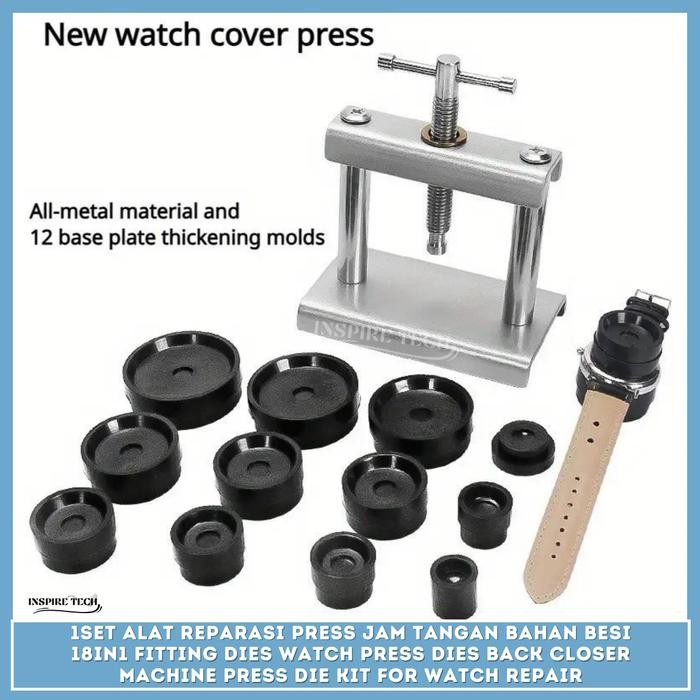 1 Set Alat Reparasi Press Jam Tangan Bahan Besi 18 In 1 Fitting Watch Press Back Closer Machine