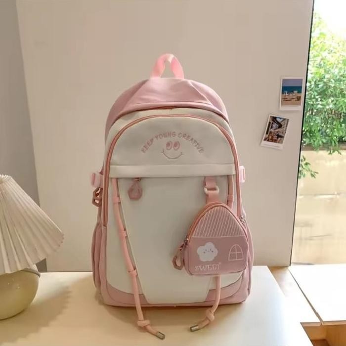 Tas fashion anak remaja dewasa wanita tas backpack polos simpel tas ransel punggung tebal tas