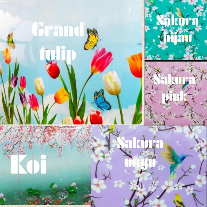 Fiber pagar plastik penutup pagar motif TULIP-SAKURA-KOI