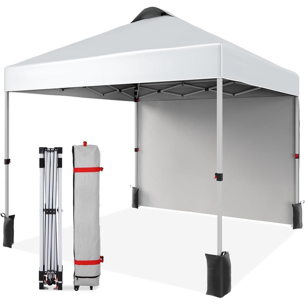 10x10 Commercial Pop Up Canopy,Outdoor Pop Up Canopy with 1 Sidewall, Portable Canopy, 4 Stakes, 4