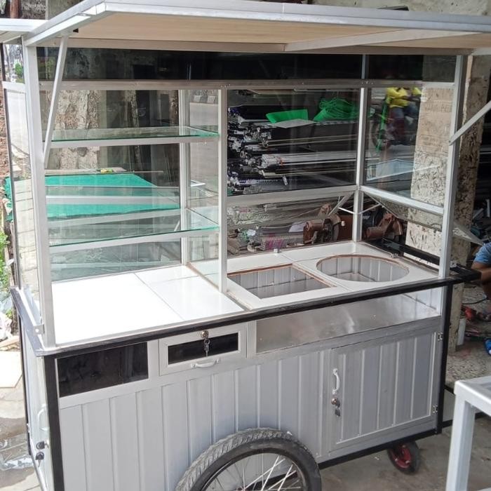 PREMIUM gerobak dorong roti bakar dan kukus p: 150, t: 180, l: 60