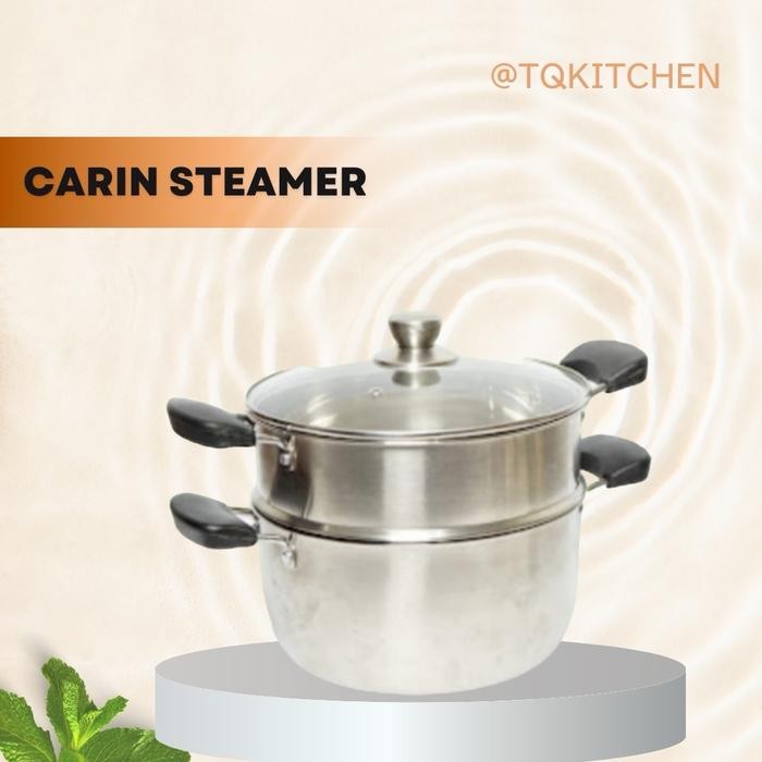 PREMIUM TQ.KITCHEN PANCI KUKUS STEAM POT 2 TINGKAT FULL STAINLESS STEEL TUTUP KACA CARIN STEAMER