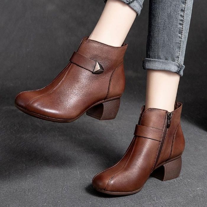 BEST SELLER Korea Cantik Kulit Asli Sepatu Martin Boots Wanita Cewek PDH Kuliah