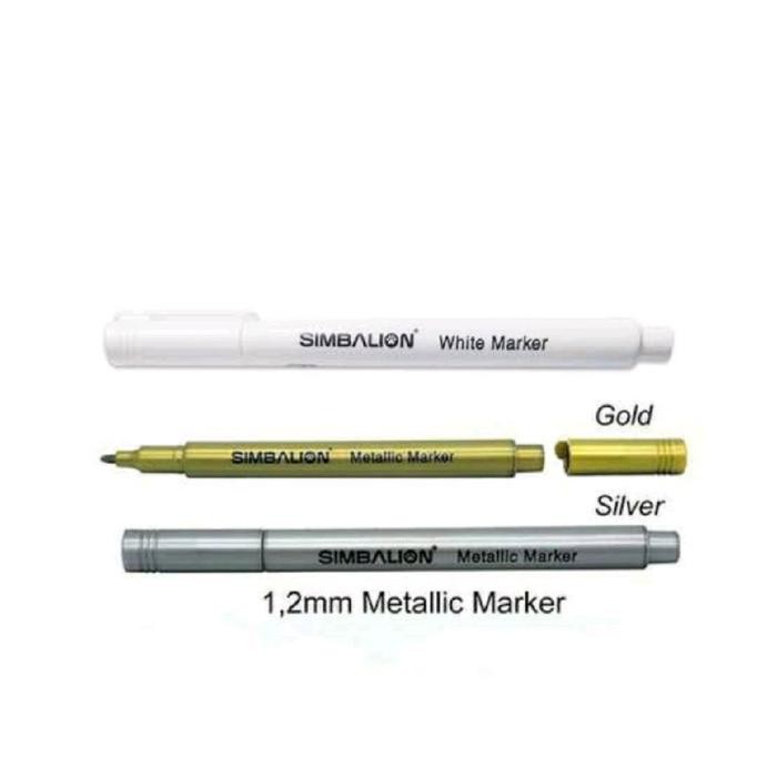 

Simbalion White Metallic Gold Silver Permanent Marker Spidol Putih Emas Perak Permanen