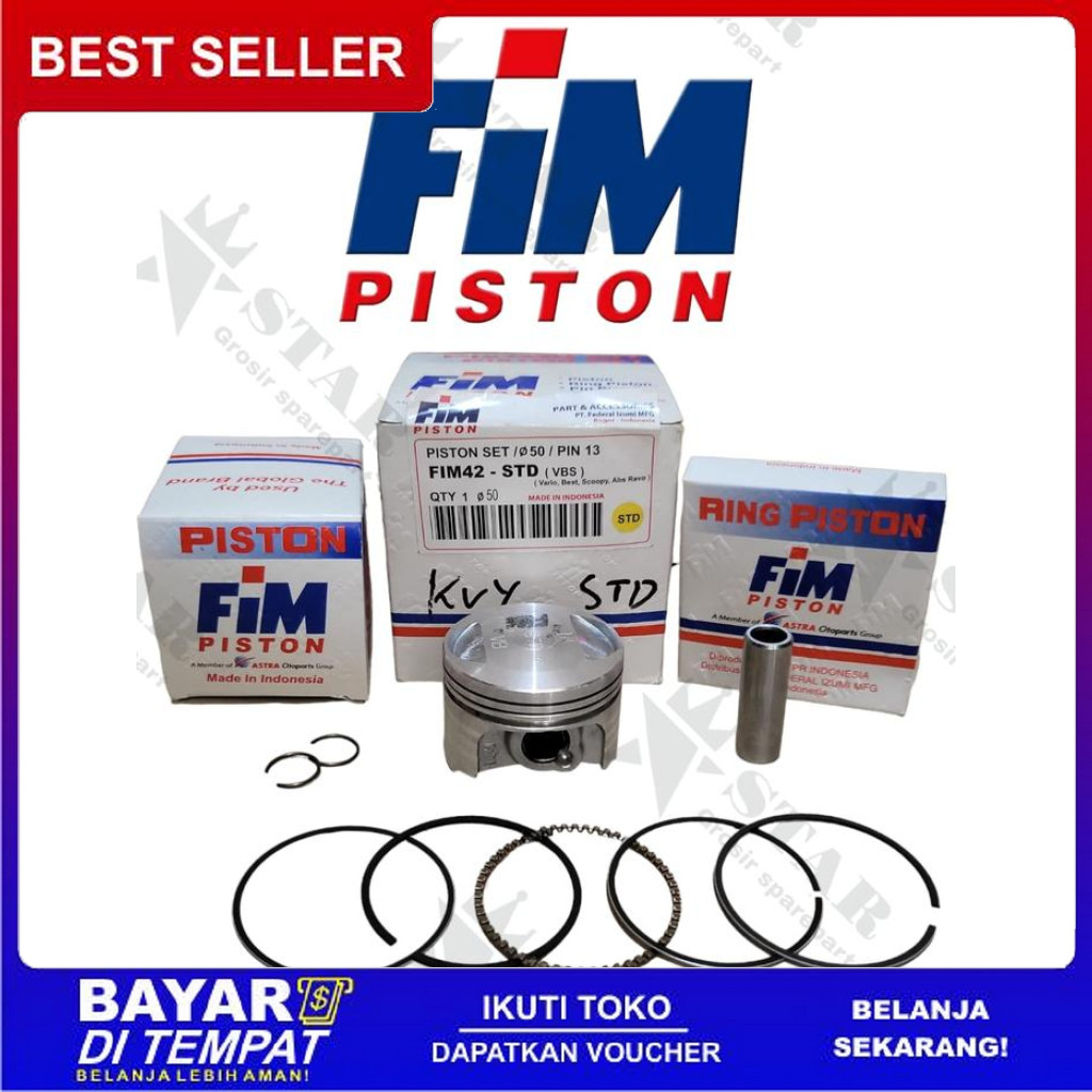 FREE ONGKIR PISTON KIT BEAT KVY / SCOPY KARBU / SPACY FIM 42 PEN 13 BISA COD