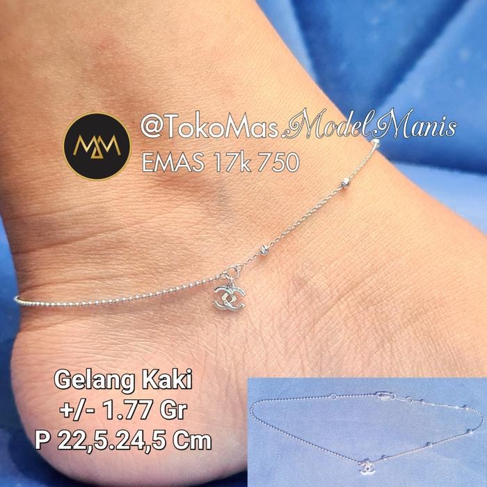 Gelang kaki nori biji lada cc emas putih 750 kadar 17k