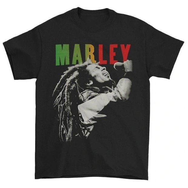 Kaos Bob Marley Singing Rastaman Vibration Washed Unisex Pria Wanita