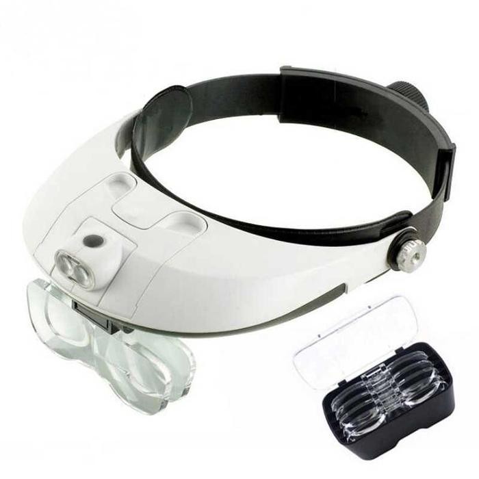 

Kaca Pembesar Head band Reparasi HP Jam Elektronik Magnifier dengan 2 LED 5 Lensa 6X