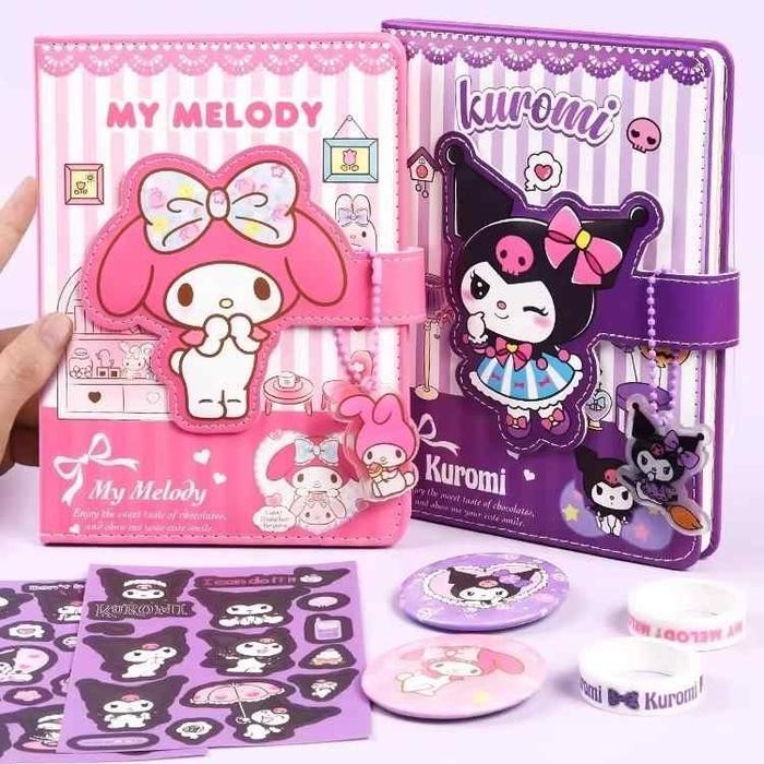 

Sanrio Luxury Notebook Fullset 9 In 1 Gift Box /Diary Gift Box Kuromi & Melody /Notebook Kuromi Set