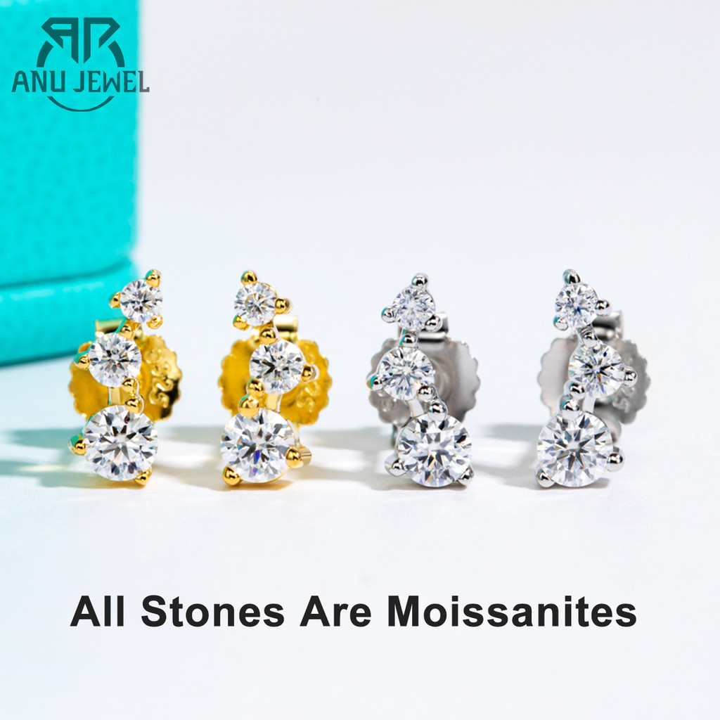 AnuJewel Moissanite Stud Earrings 925 Sterling Silver Gold Plated Lab Created Diamond Smile Earrings