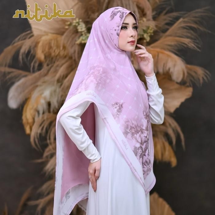 Hijab Khimar Printing V16 Nitika - Khimar Printing Nitika 2 Layer - BabyDoll, Ceruty, Panjang,