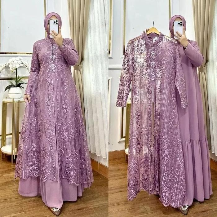 Gamis Set Outer Ceruty Terbaru Laksmi Bo Baju Kondangan Brukat Muslim Dress Bordir Import Aplikasi