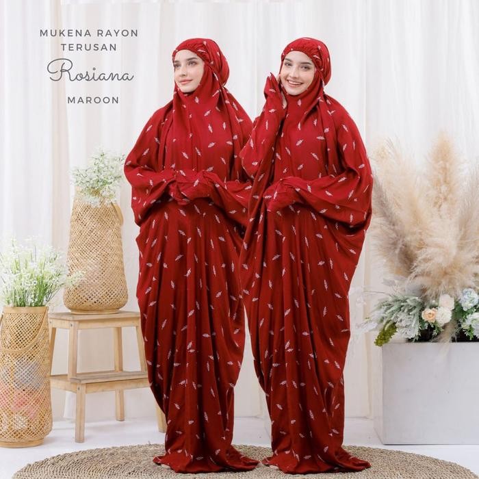 mukena travel terusan rayon bali dewasa motif rosiana mukena pocong mukena lajuran traveling cemara