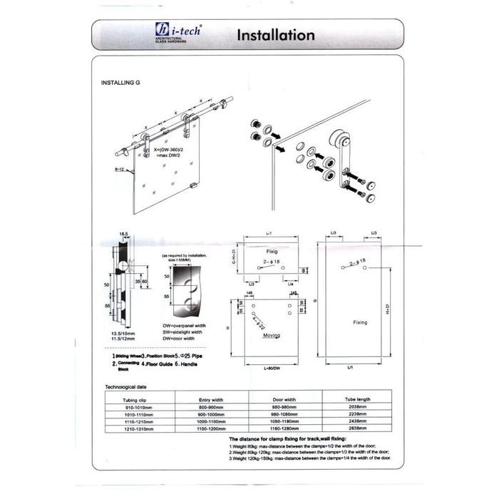 SET ACC RODA PINTU KACA SLIDING GLASS FRAMELESS DOOR BRACKET KE TEMBOK