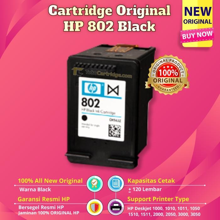 HP 802 Black CH563ZZ Cartridge Tinta Printer Deskjet 1000 1010 1050 -