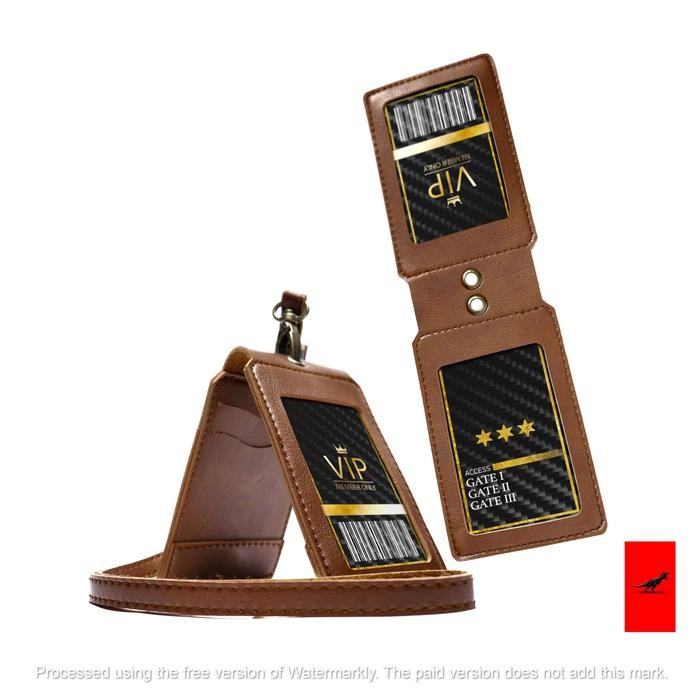 

id card holder 2 sisi kulit lanyard kulit 2 MIKA magnet multifungsi