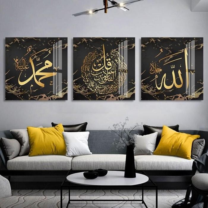 

TERLARIS! DIY Diamond Painting Full kaligrafi arab islam emas 3set 120x40cm D849