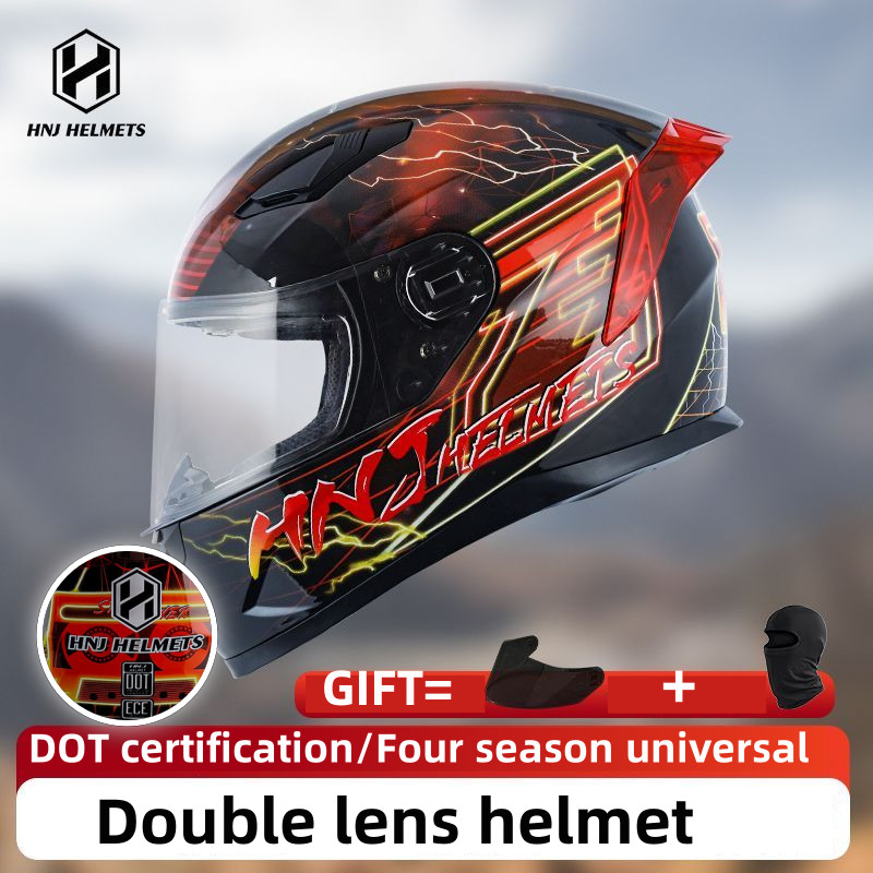 HNJ Motorcycle Helmet DOT Certified Knight Full Helmet Double Lens Motorcycle Off Road Helmet Four S
