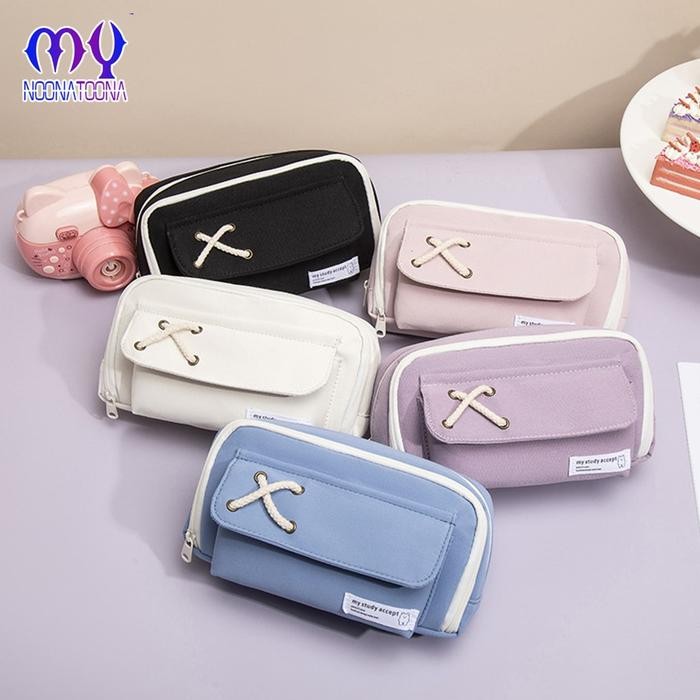 

Tempat Pensil Anak Aksen Pita Silang Kotak Pensil Besar 2 Resleting