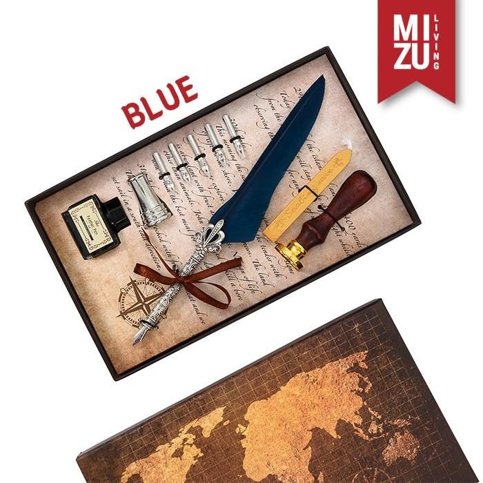 

MIZU HANEPEN WAX SEAL Calligraphy Set Feather Quill Dip Pen Bulu 6 Nibs Ink Tinta Lilin Stempel
