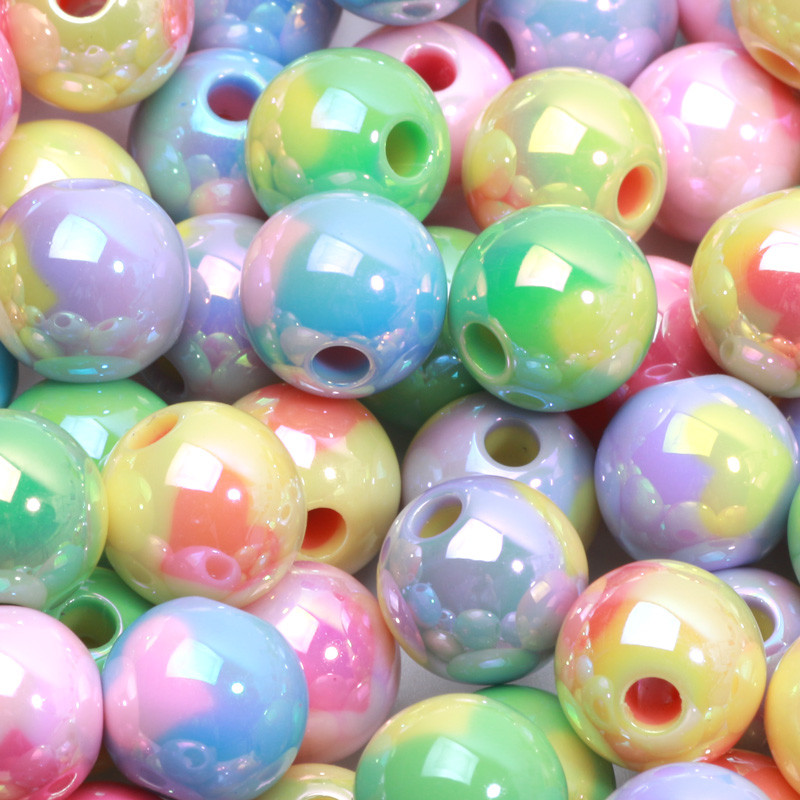 10Pcs 12/14/16Mm Ab Love Heart Round Beads Uv Acrylic Loose Spacer Beads For Jewelry Making Bracelet