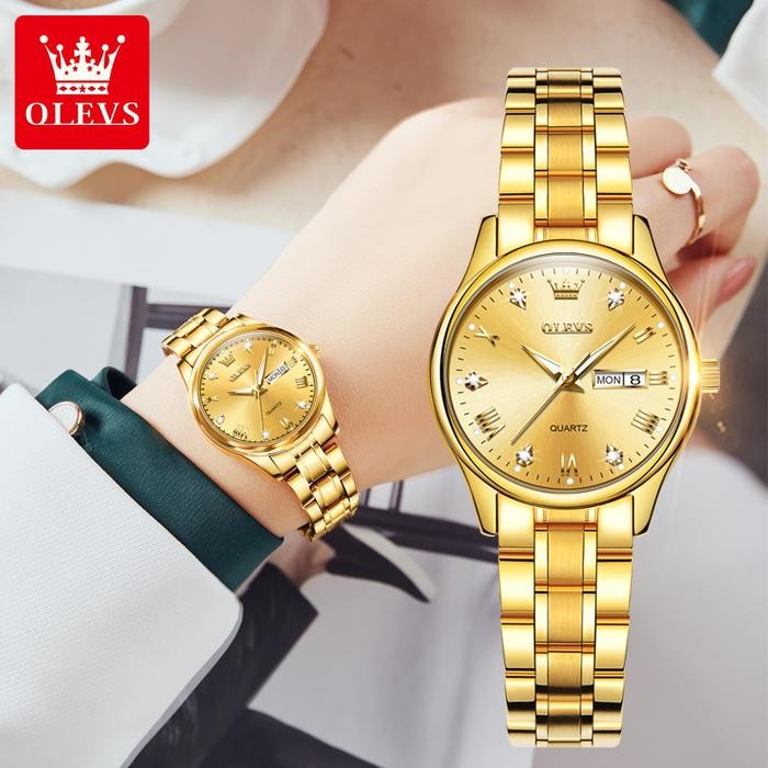 Olevs Jam Tangan Wanita Anti Air Original Cewek Terbaru Luminous Kalender Bercahaya Jam Kecil