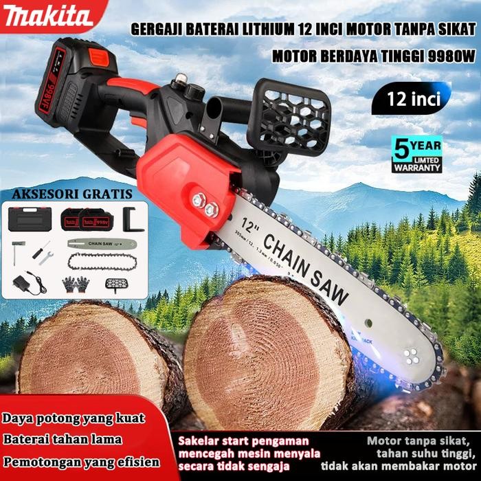 Best Seller Makita Mesin Chainsaw 12 /10 /8 /6 /4 Inci Cordless Chainsaw 998V Gergaji Baterai 2