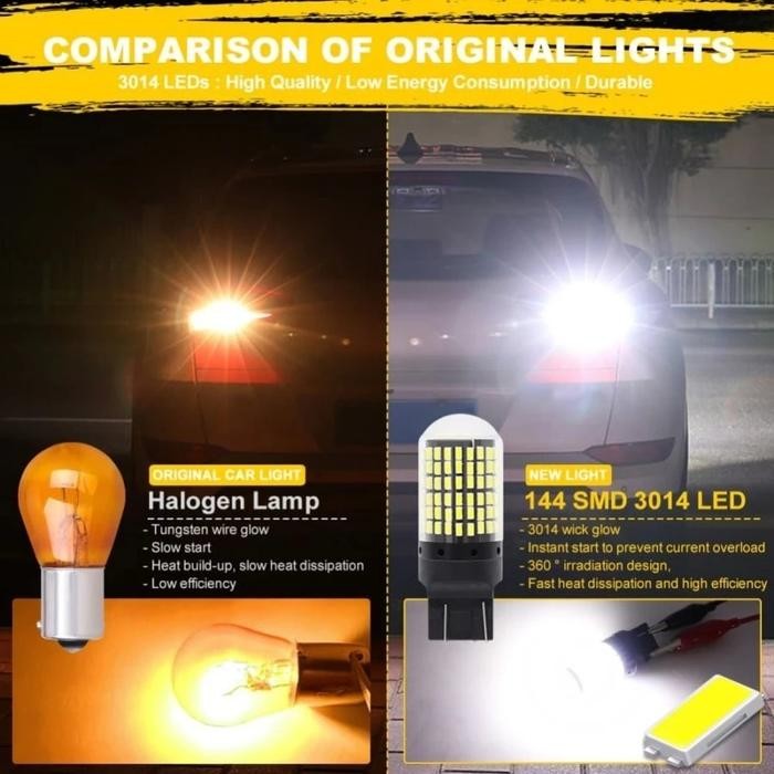 Bebas Ongkir ISUN LED Signal Brake Reverse Lamp 144-Series SMD 3014 Anti-Hyperflash DC12V/20W