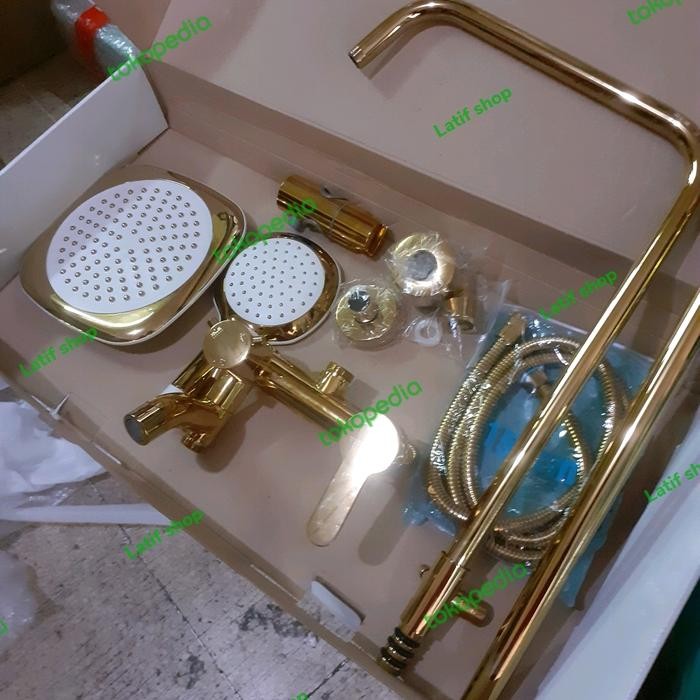 Terbatas Shower Set Gold,Shower Tiang Set Panas Dingin Gold.Shower Panas Dingin