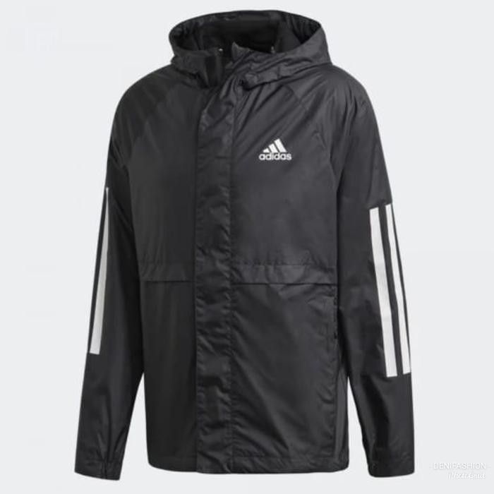 Best Quality Jaket Olahraga Original Adidas Classic 3 Stripes Winbreaker Full Zip Hoodie Black Hitam
