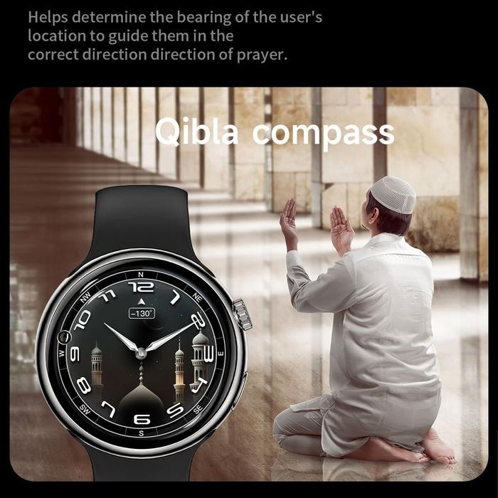 Jam Tangan Pin Kompas Kiblat Pelacak GPS Panggilan Bluetooth Pemantau Tekanan Darah Kesehatan Jam