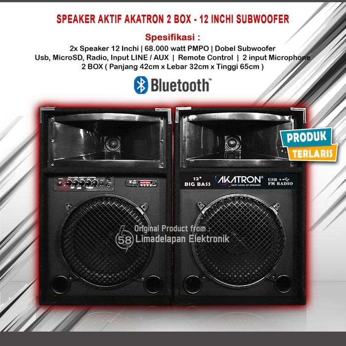 Akatron Speaker Aktif 12 In Inch Inchi Subwoofer + Bluetooth Dapat 2 Box 1285 Lebih Ok Dari Polytron