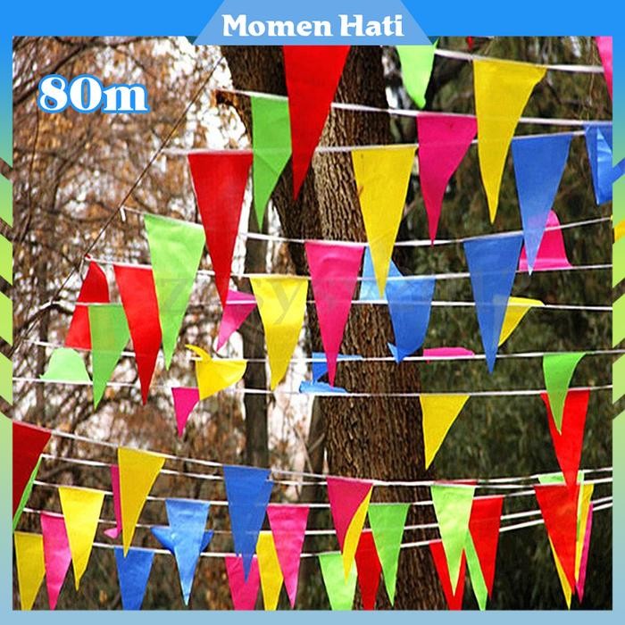 

Terlaris 150Pcs Bendera Segitiga Warna Warni 80 Meter Bendera Kain Segitiga SALE