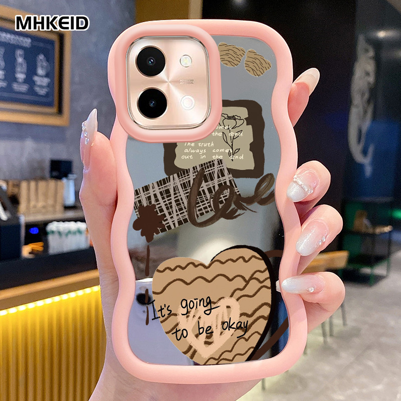 MHKEID Casing Untuk VIVO Y28 2024 Case Casing pola Cinta Kasing HP Silikon Softcase Macaron Kesing c