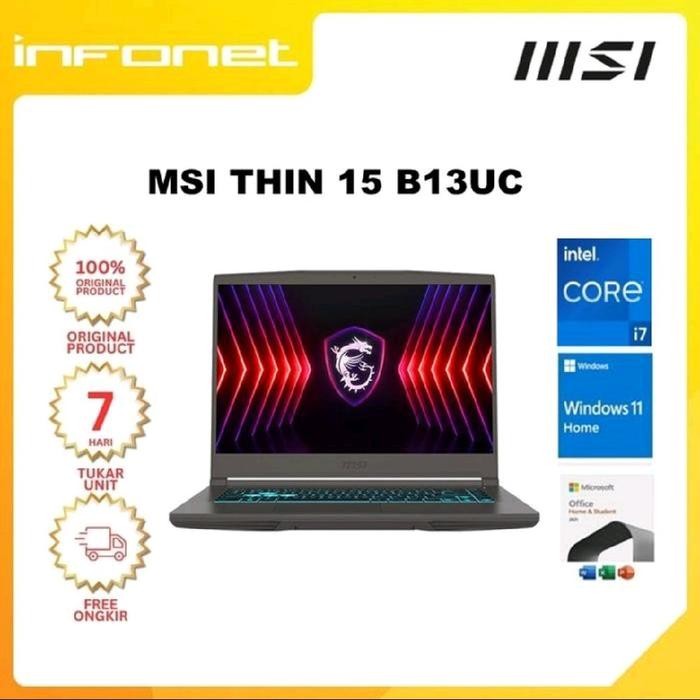 MSI THIN 15 B13UCX I7-13620H 8GB 512GB SSD RTX2050 DDR 8GB 15.6" FHD 144Hz IPS COSMOS GRAY BACKLIT [
