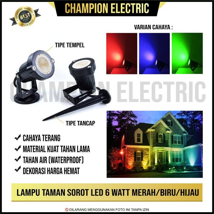 Lampu Taman LED Halaman Outdoor 6 Watt Sorot Merah/Biru/Hijau 6W