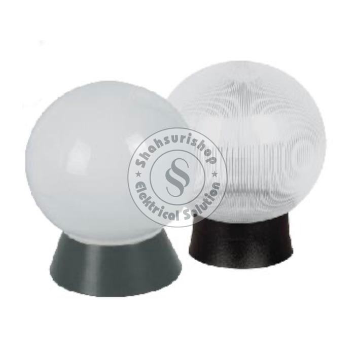 KAP LAMPU TAMAN BULAT 8 INCH E27 PLASTIK ACRYLIC FROSTED CLEAR GARIS