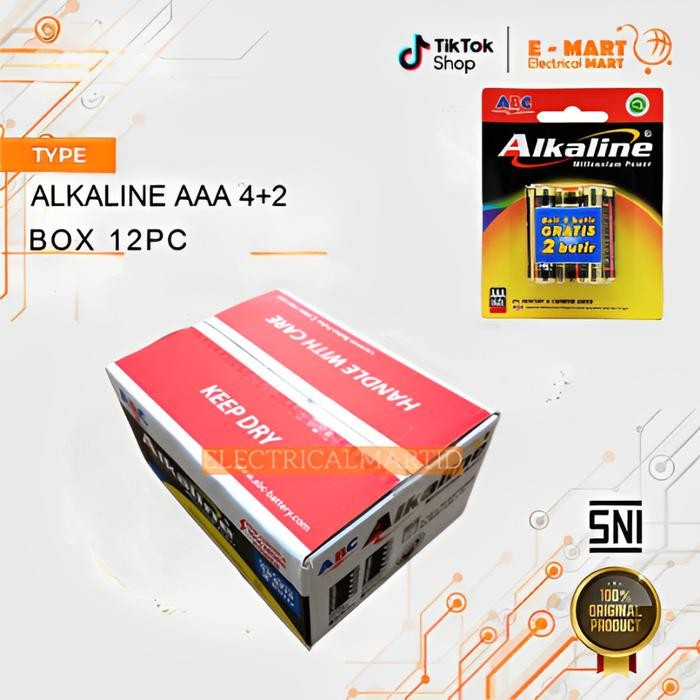 [12 PCS] Baterai AAA ABC Alkaline 6PCS Battery AAA 4+2 KOTAKAN
