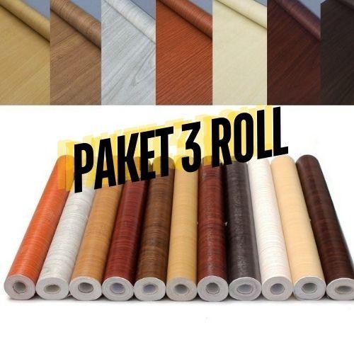 Paket 3 roll 8m x 45cm Wallpaper Dinding Motif Serat Kayu Panel Salur Elegant Ukuran 9 s/d 10meter X
