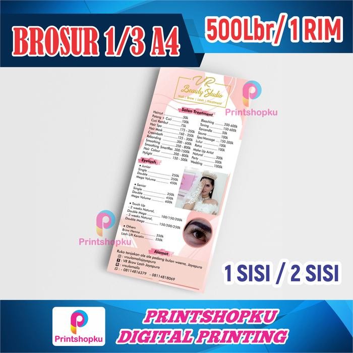 

CETAK BROSUR 1/3 A4 PAMFLET 1/3 A4 AP 120 GSM FULL COLOR 500 LEMBAR