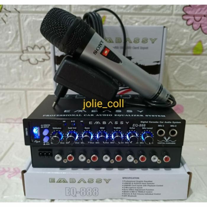 Parametrik preamp Embassy EQ-888 Bluetooth free adaptor dan mic