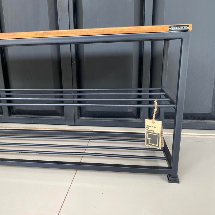 Shoe Rack Metal Bench - Rak Sepatu Kursi Multifungsi Kayu Rangka Besi Furniture