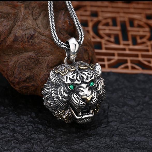 Kalung Kepala Harimau Silver Gold / Kalung Rantai Liontin Kepala Macan / Tiger Head Pendant Necklace