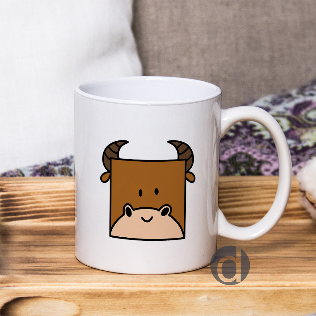 Mug Gelas Karakter Lucu Minimalis Kerbau