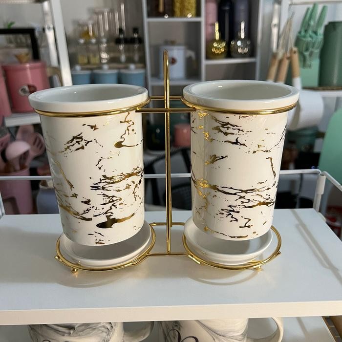 Tempat Sendok Keramik Mewah Wadah Sendok Keramik Marble Set