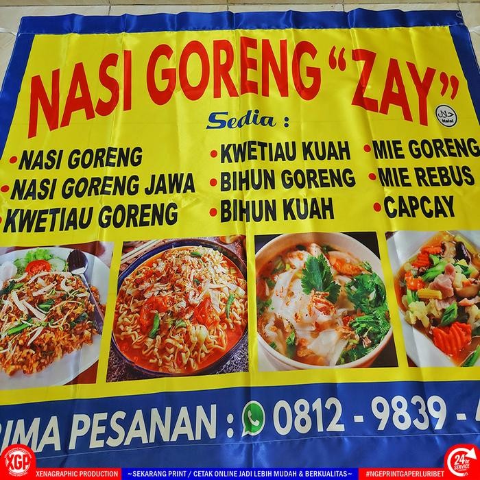 Sablon Spanduk Kain Pecel Lele Pecel Ayam Textile Premium Satin 1 m