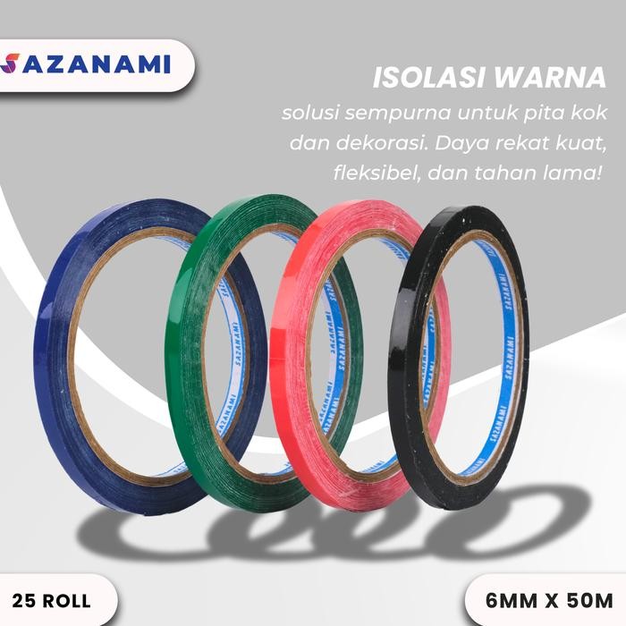 

1 PACK 25 ROLL ISOLASI WARNA 6MM X 50M SAZANAMI SELOTIP LAKBAN WARNA